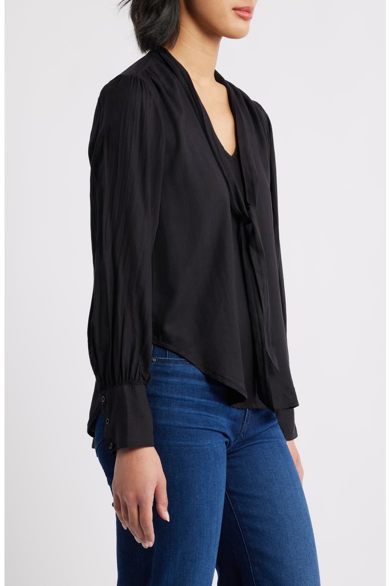 Tie Neck Top, Alternate, color, BLACK
