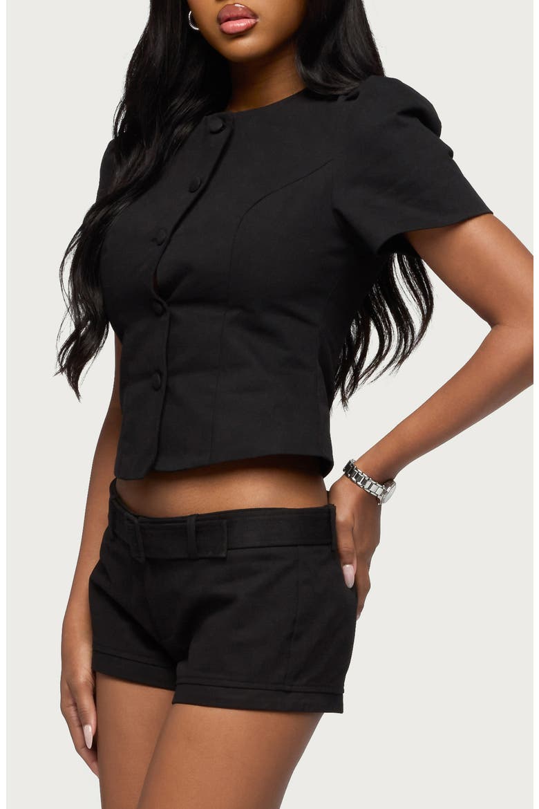 Thea Crop Cotton Twill Button-Up Shirt, Alternate, color, BLACK
