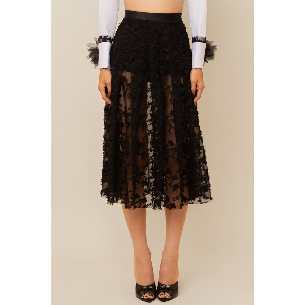 Contessa Mills Raven Lace Satin-trim Skirt In Black