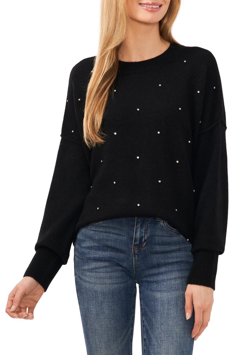 CeCe Rhinestone Embellished Crewneck Sweater, Main, color,