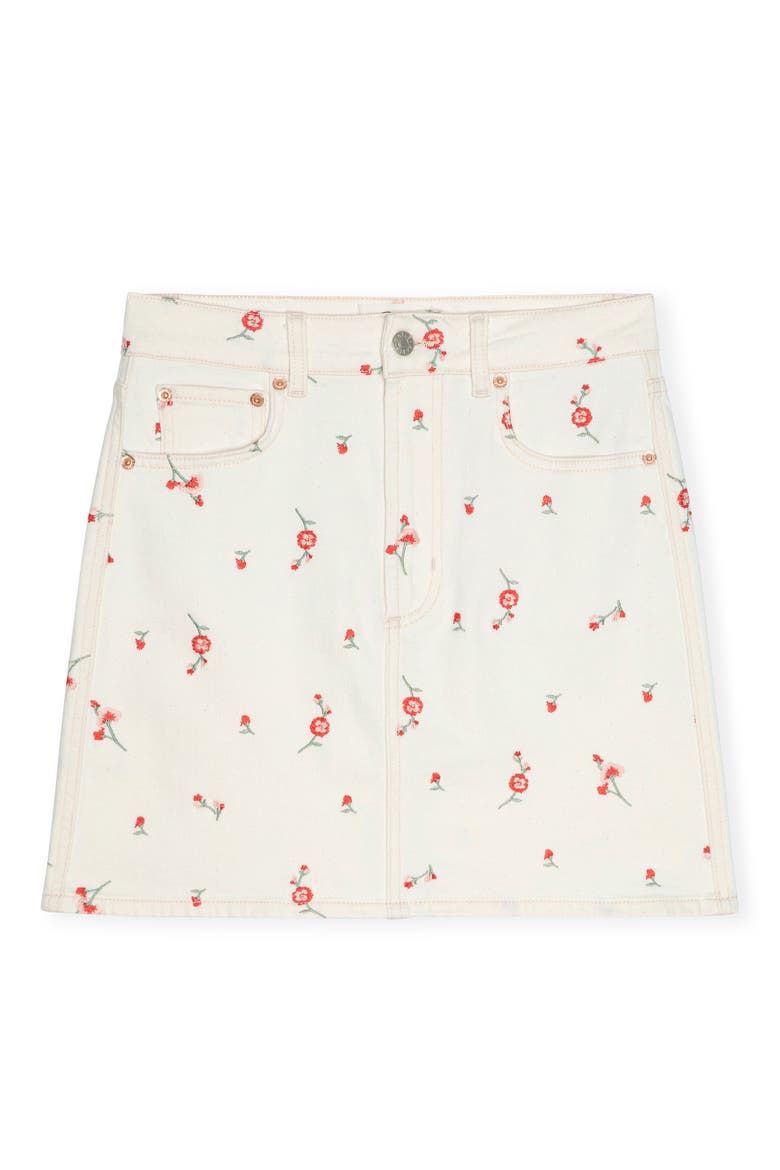 Burbank Floral Embroidered Denim Miniskirt, Alternate, color, ECRU ROMANTIC FLORAL