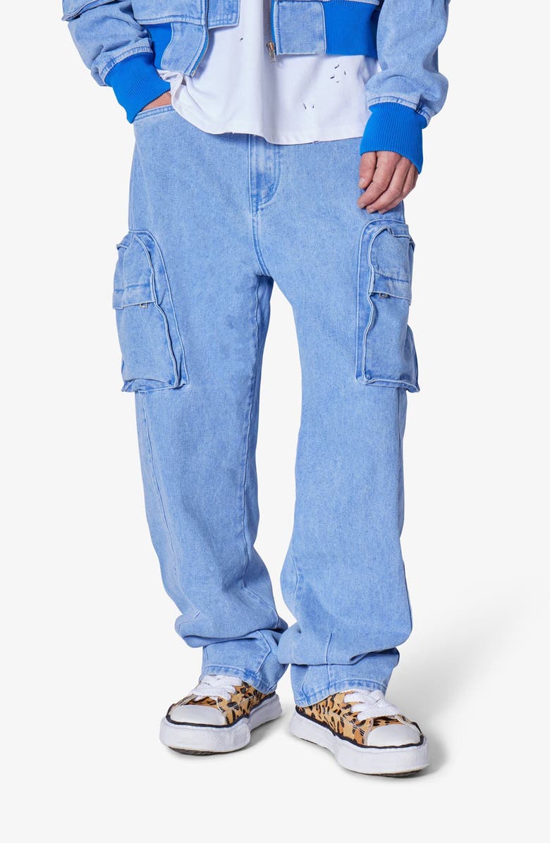 mnml Ultra Baggy Feeling Blue Cargo Jeans, Alternate, color, Blue