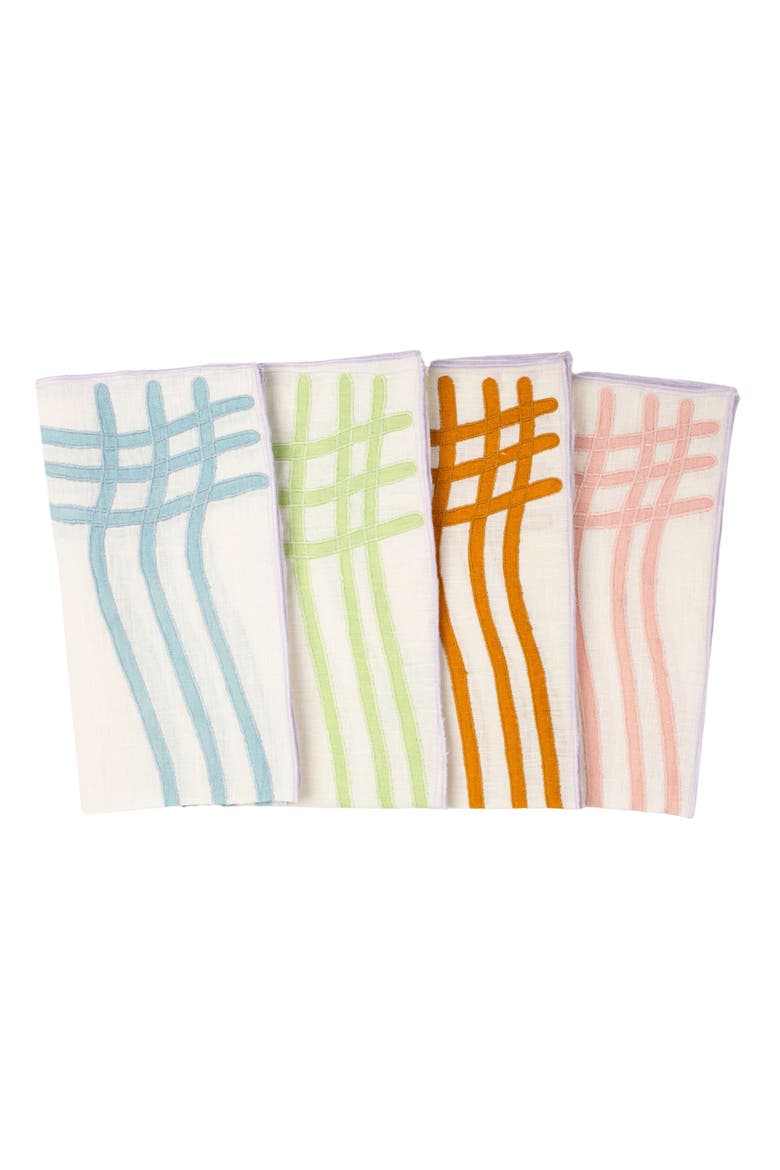 Set of 4 Embroidered Napkins, Main, color, GRID GROUP - AMBER/ PURPLE