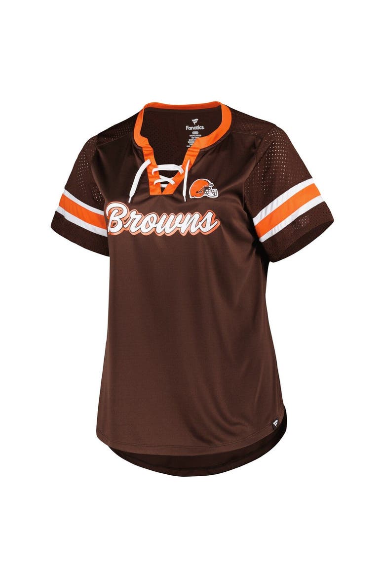 Women's Fanatics Branded Brown Cleveland Browns Plus Size Original State Lace-Up T-Shirt, Alternate, color, Brown