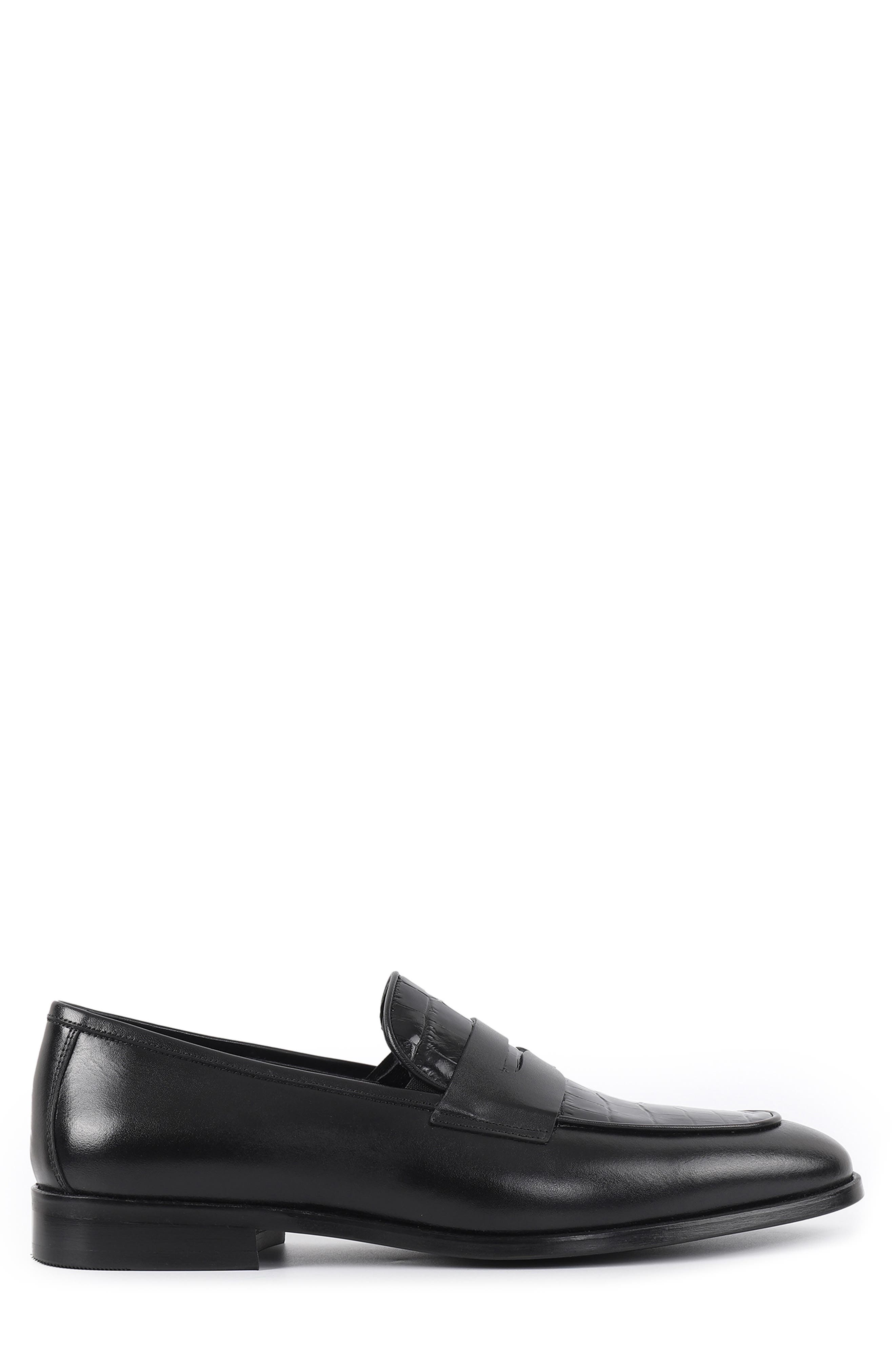 VELLAPAIS Manzoni Croc-Embossed Penny Loafer, Alternate, color, Black