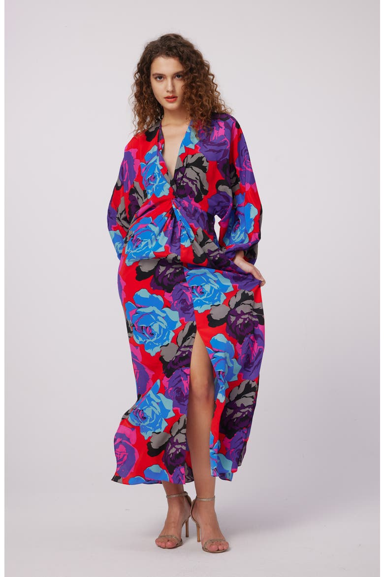 Print Long Sleeve Maxi Dress, Alternate, color, REDEMPTION ROSE BLUE RED
