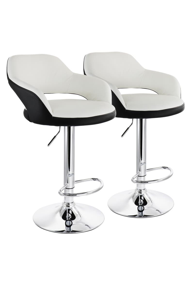 2 Piece Tufted Faux Leather Two Tone Adjustable Bar Stool, Main, color, Black