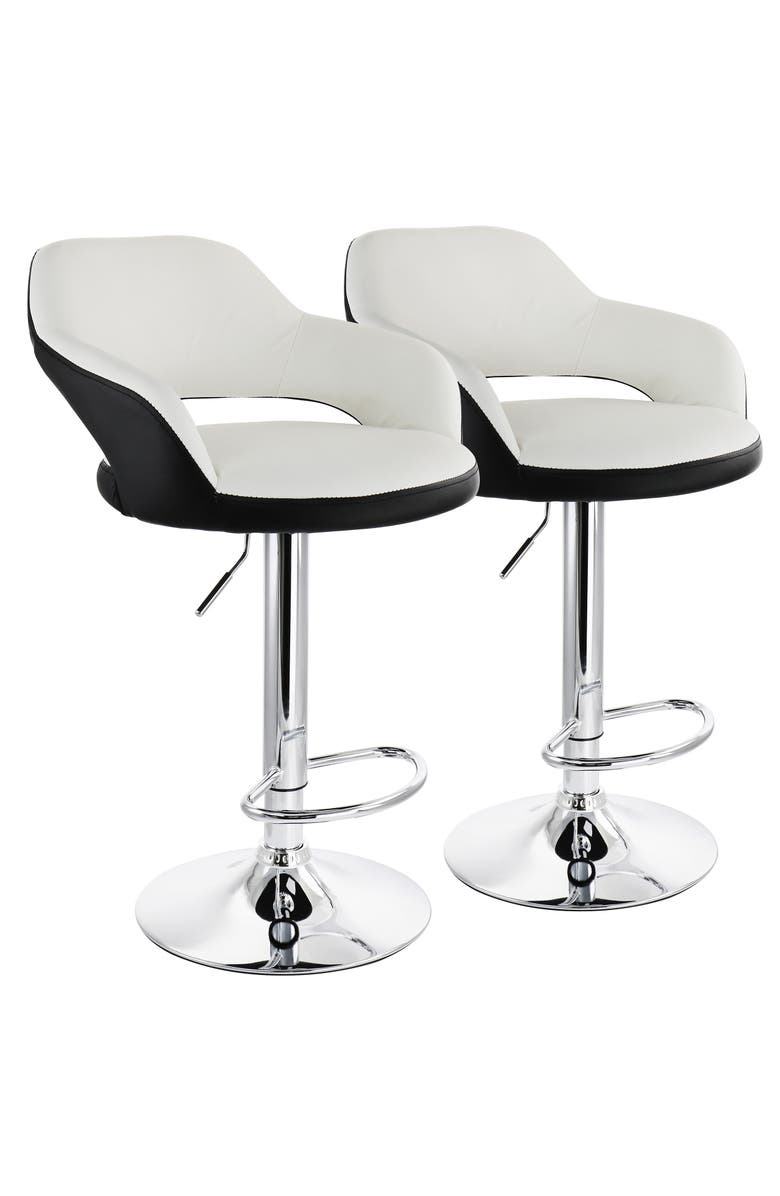 Elama 2 Piece Tufted Faux Leather Two Tone Adjustable Bar Stool, Main, color, Black