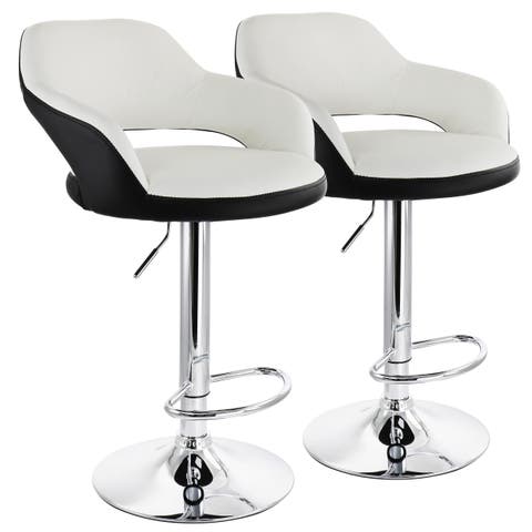 2 Piece Tufted Faux Leather Two Tone Adjustable Bar Stool