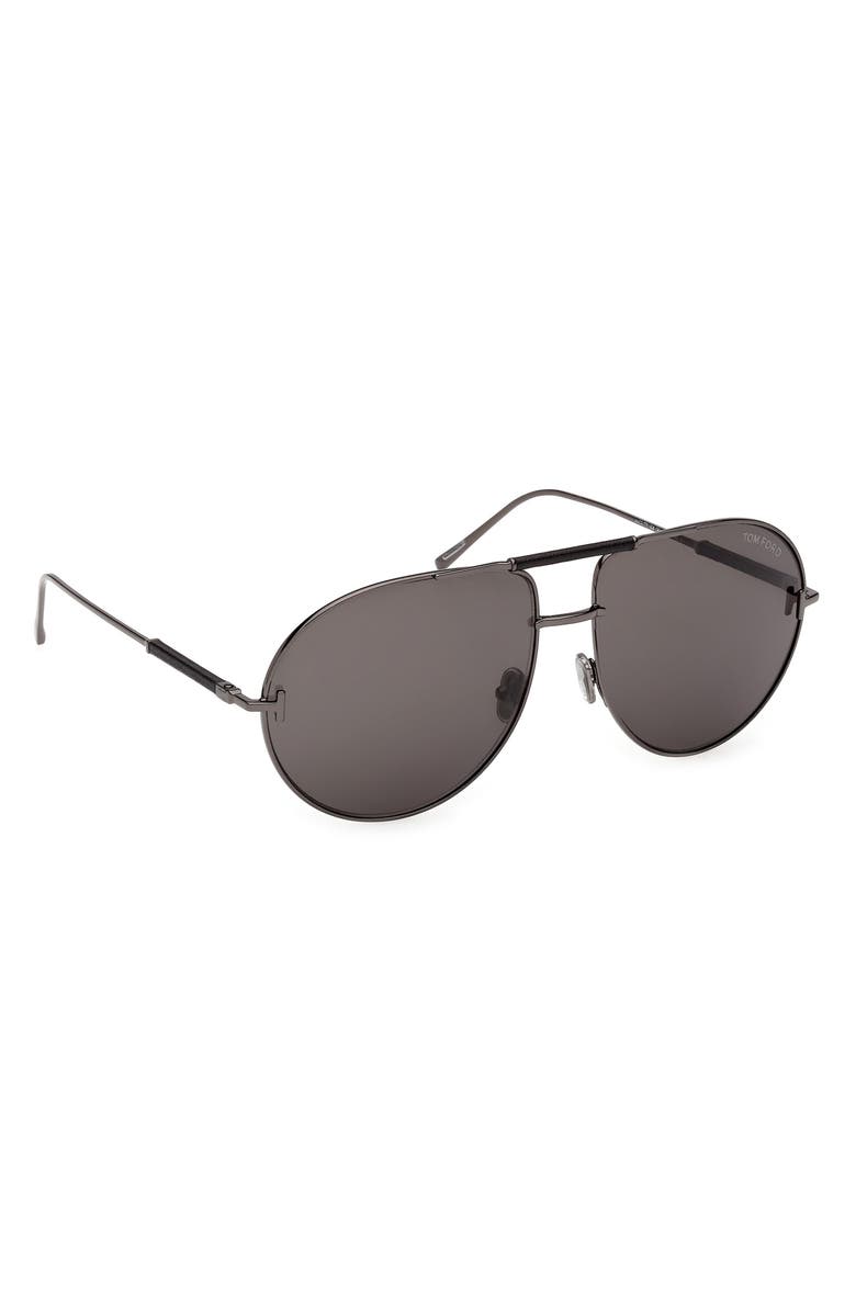 TOM FORD 62mm Lou Pilot Sunglasses, Alternate, color, Gunmetal/ Black Leather