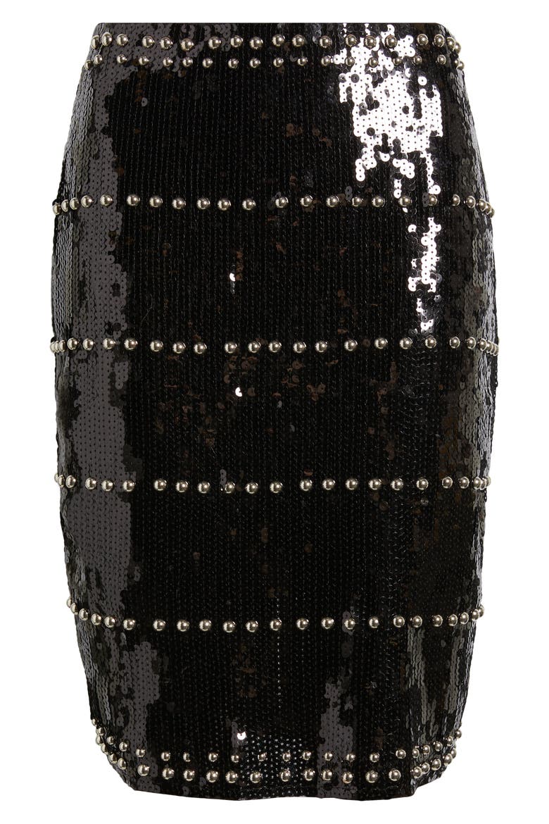 Dagny Stud Sequin Skirt, Alternate, color, BLACK