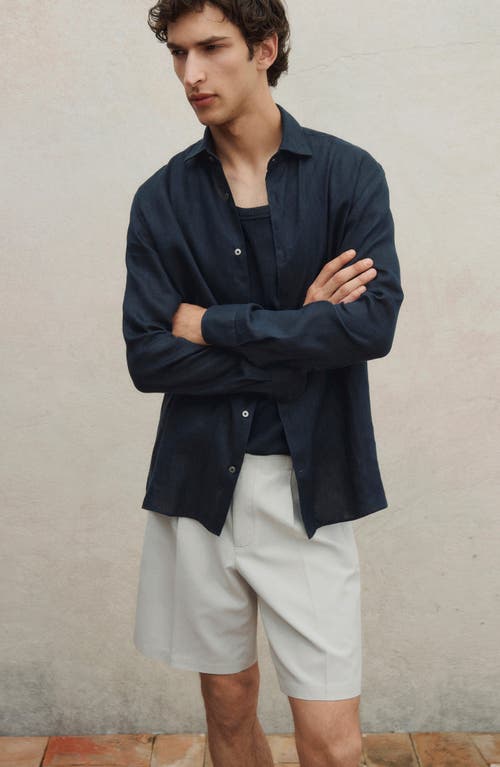 Mango Slim Fit Linen Button-up Shirt In Blue