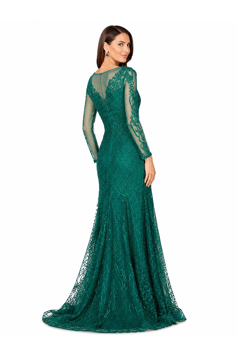 Beaded Faux-Wrap V-Neck Bridal Gown, Alternate, color, Green