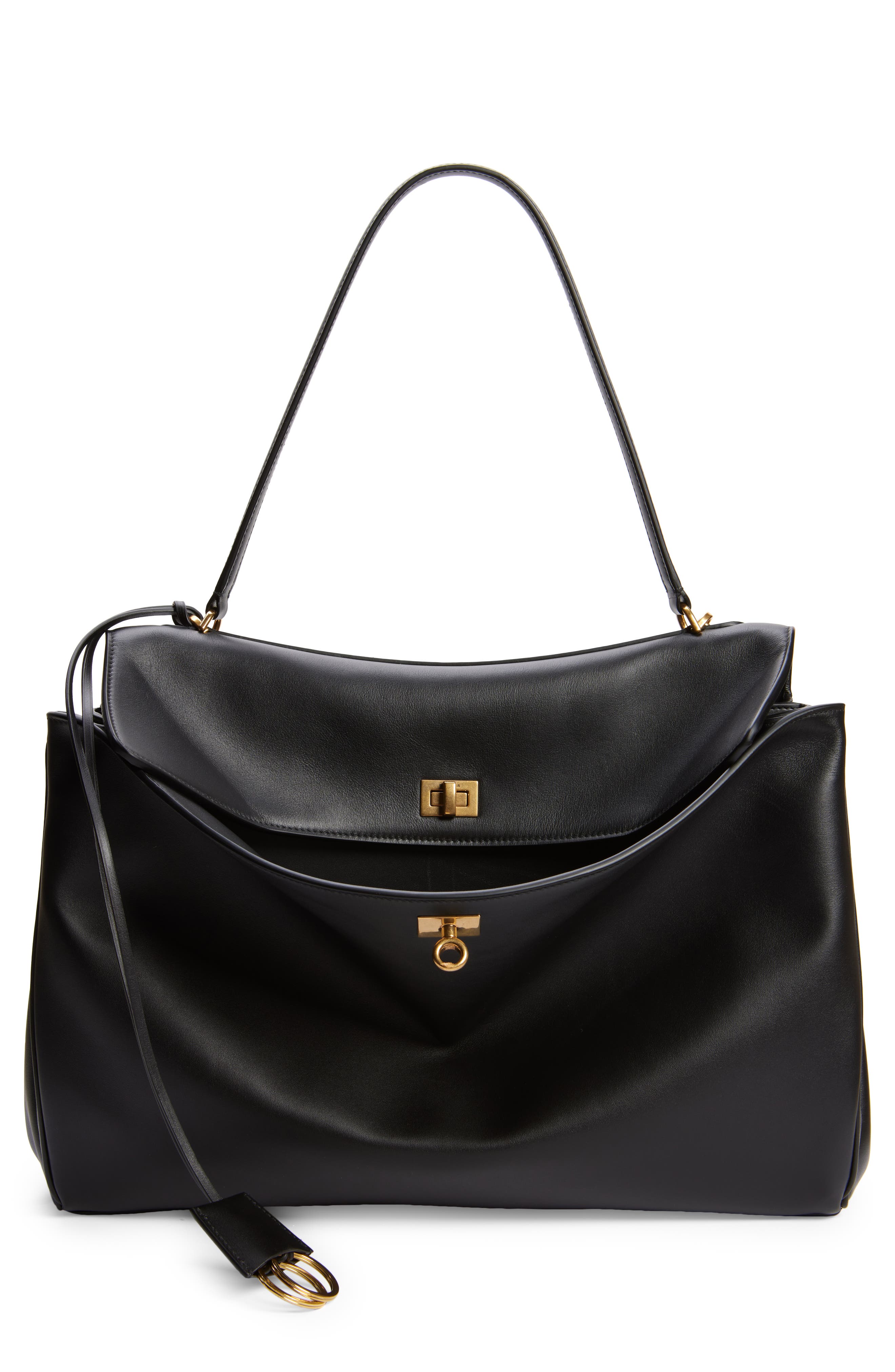 Balenciaga Large Rodeo Leather Shoulder Bag, Main, color, 1000 Black