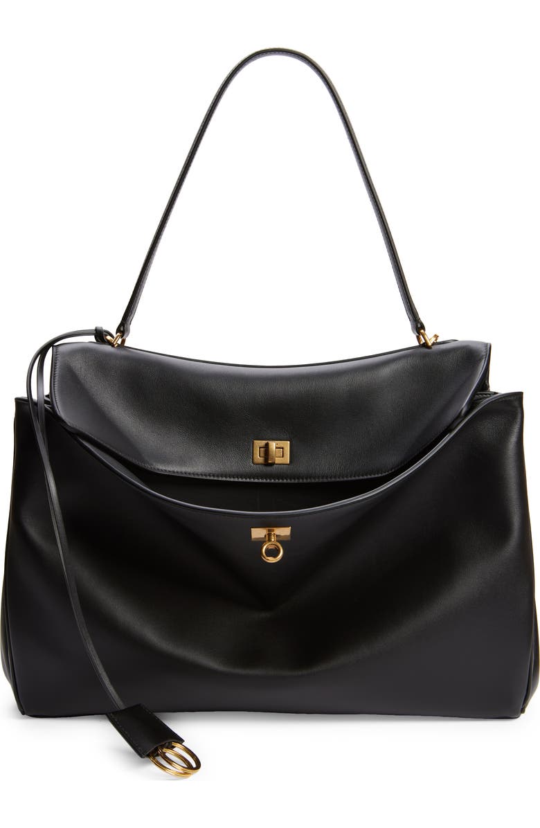 Balenciaga Large Rodeo Leather Shoulder Bag, Main, color, 1000 Black