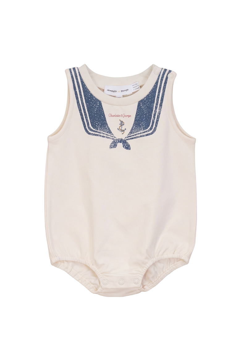 Sailor Collar Bubble Romper, Main, color, Cream/Navy