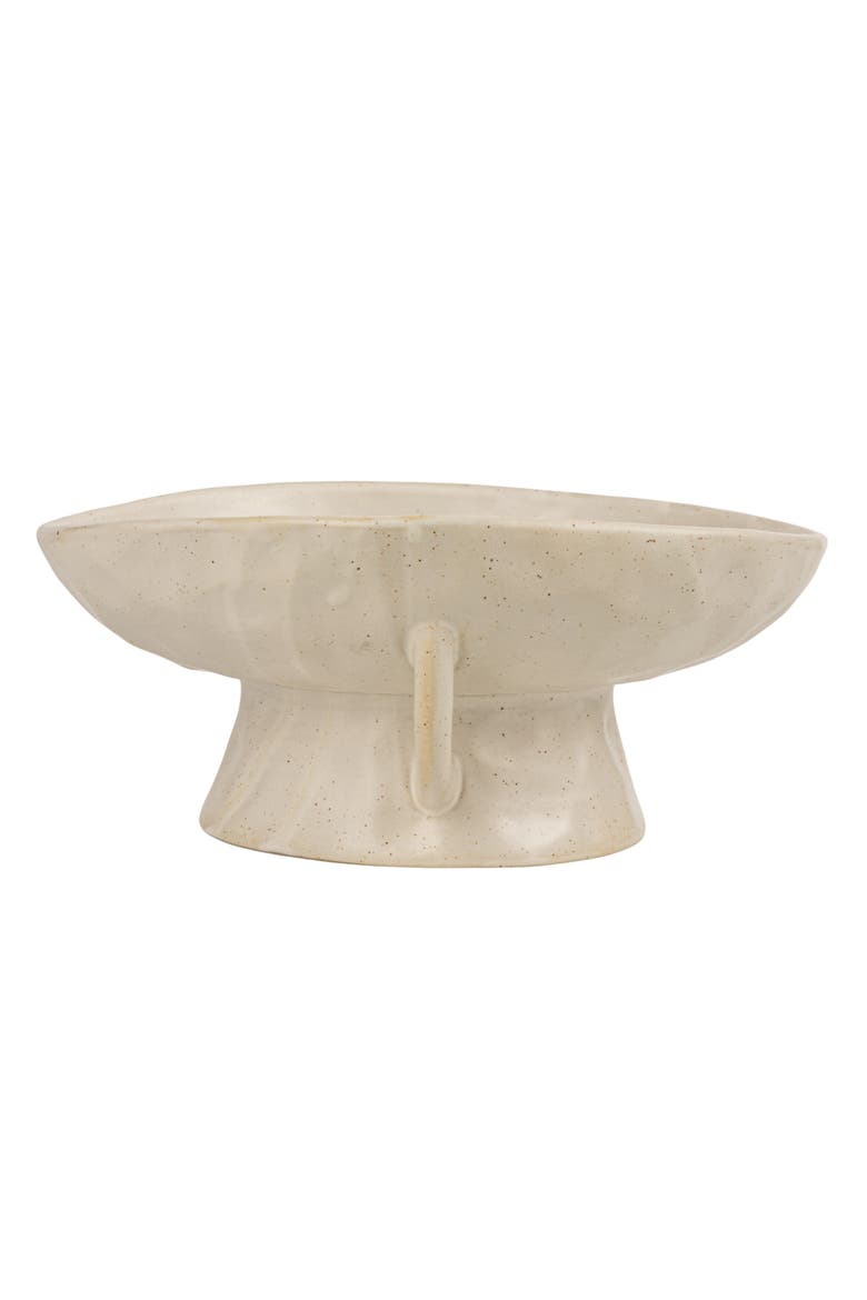 Stoneware Footed Pedestal Bowl with Handles, Reactive Glaze, White, Alternate, color, White