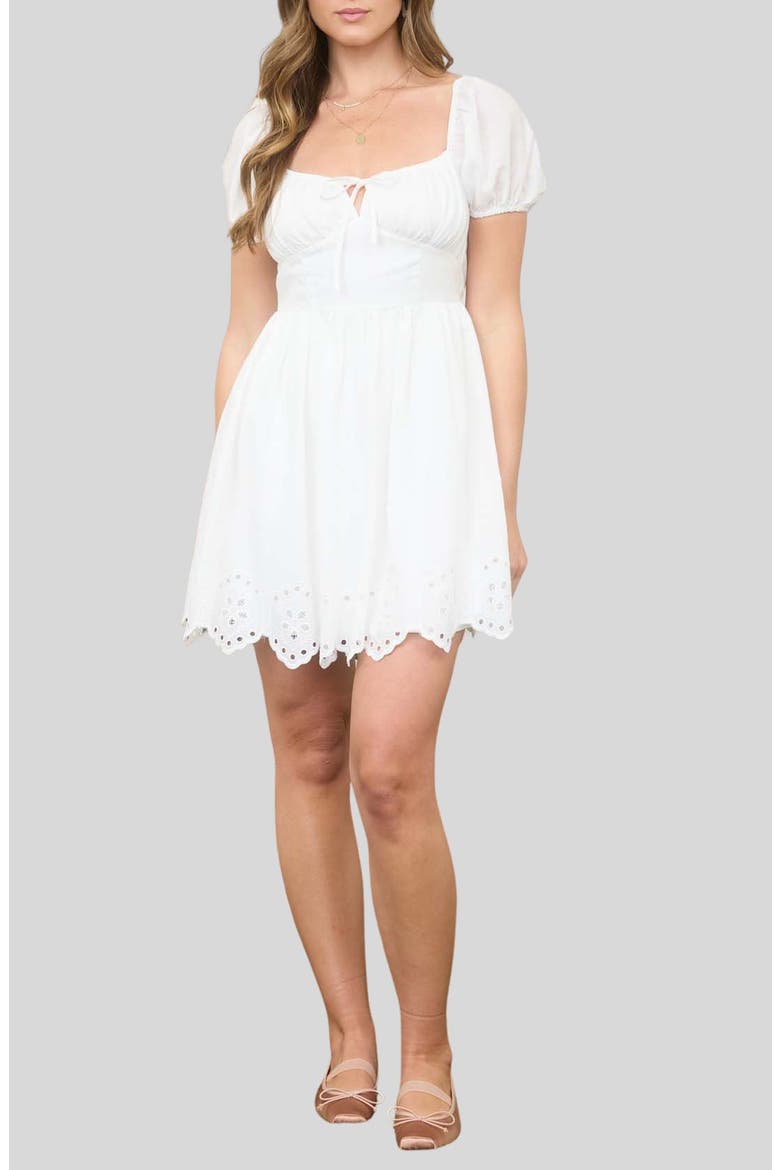 Puff Sleeve Embroidered Eyelet Minidress, Main, color, WHITE