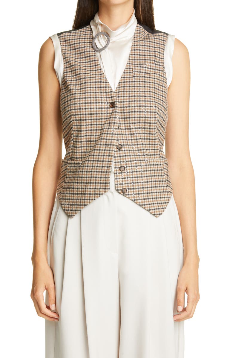 Brunello Cucinelli Sequin Check Vest, Main, color, 