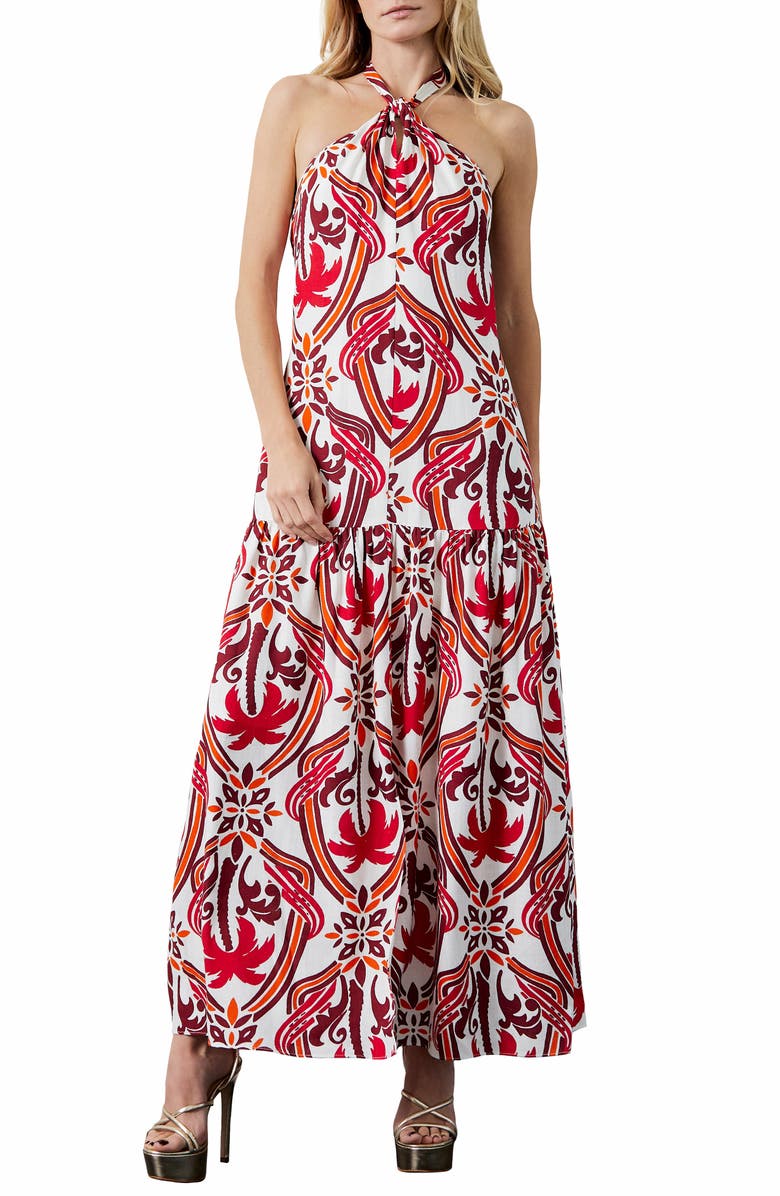 CIEBON Jordie Print Halter Maxi Dress, Main, color, Red Multi