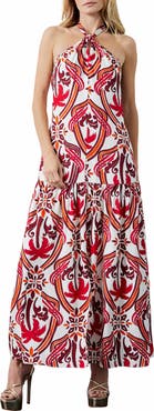 CIEBON Jordie Print Halter Maxi Dress