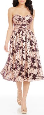 Dress the Population Mandy Metallic Floral Strapless Cocktail Dress