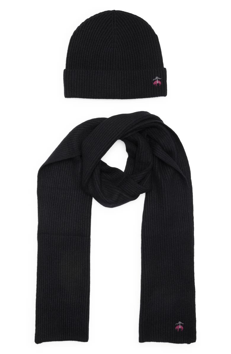 Brooks Brothers Wool Blend Beanie & Scarf Set, Alternate, color, Black