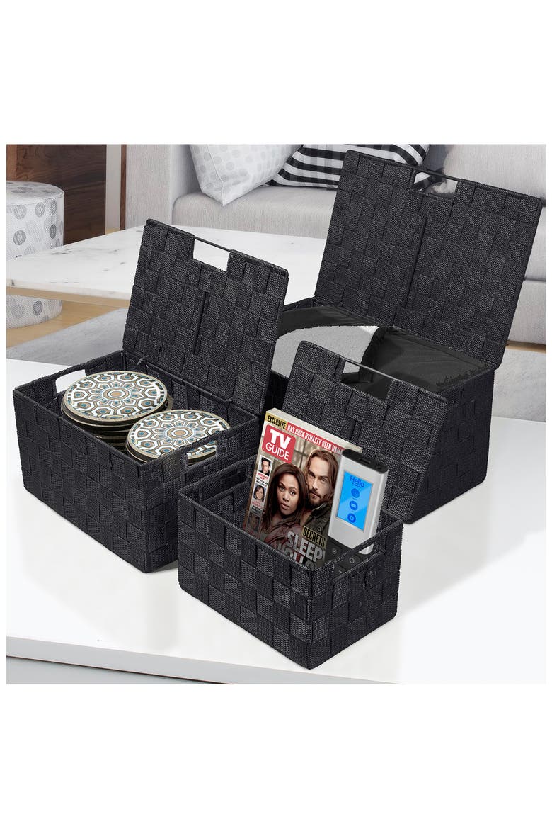 Woven 3-Piece Storage Box Set, Alternate, color, BLACK