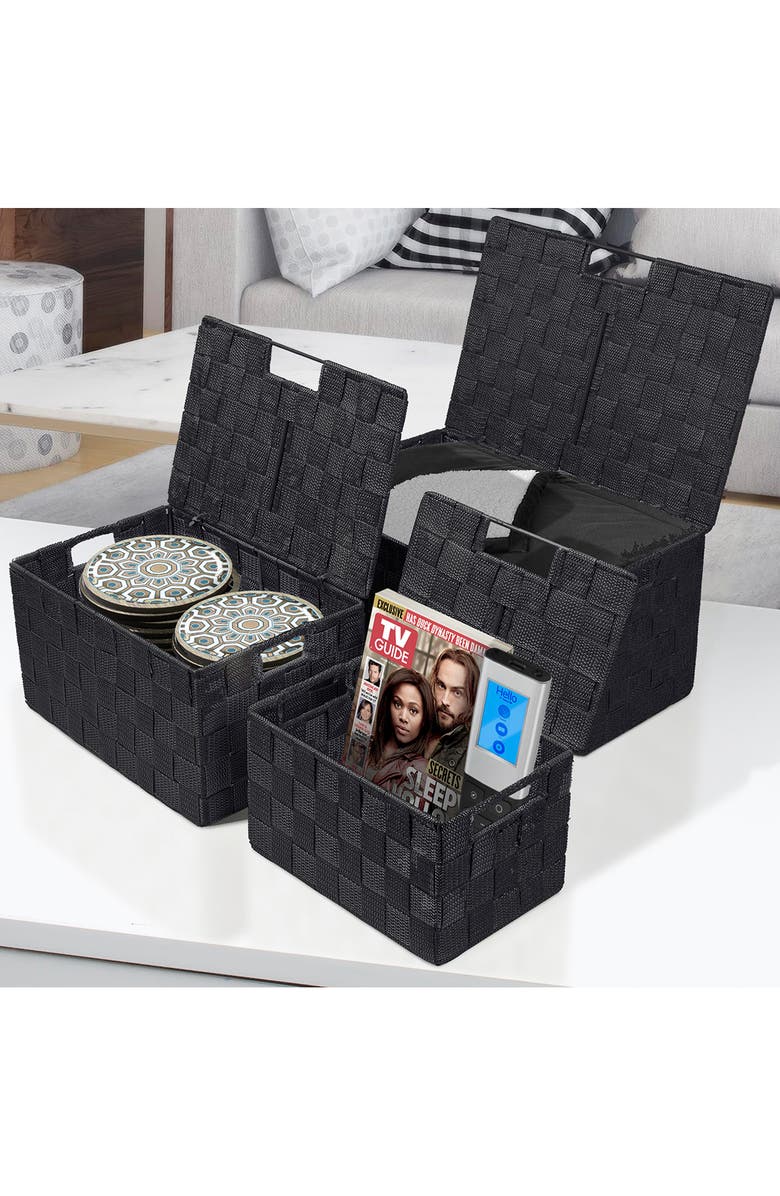 SORBUS Woven 3-Piece Storage Box Set, Alternate, color, Black