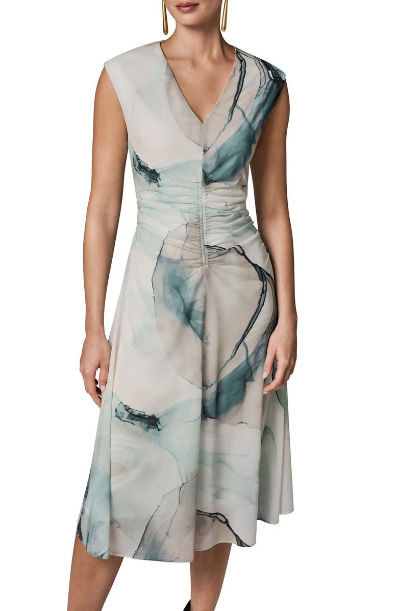 Donna Karan New York Watercolor Print Ruched Sleeveless Dress, Alternate, color, Skylight Multi