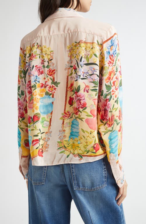 Farm Rio Garden Terrace Floral Button-up Shirt In Pink