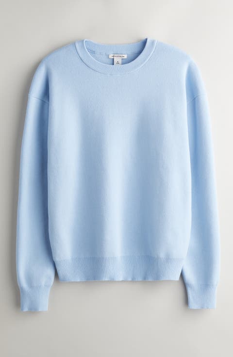 Relaxed Fit Crewneck Cotton Blend Sweater