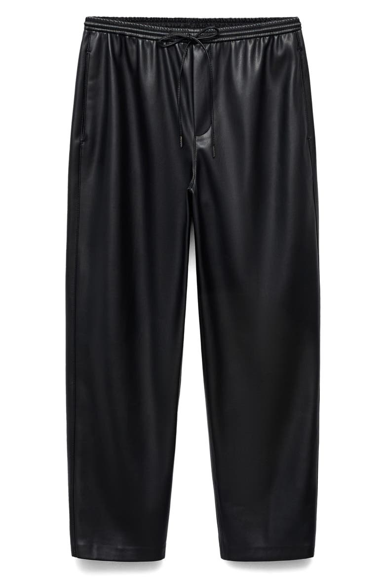 Faux Leather Drawstring Pants, Alternate, color, BLACK