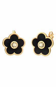 GABI RIELLE Cubic Zirconia & Enamel Flower Stud Earrings