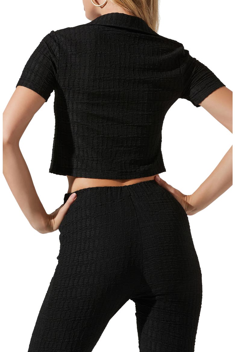 Zoey Textured Tie Front Crop Top, Alternate, color, BLACK