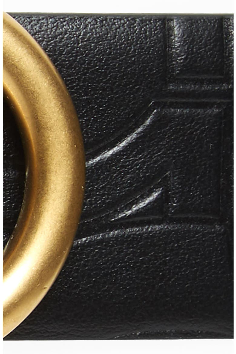 Salvatore Ferragamo Gancini Logo Embossed Leather Belt, Alternate, color, NERO