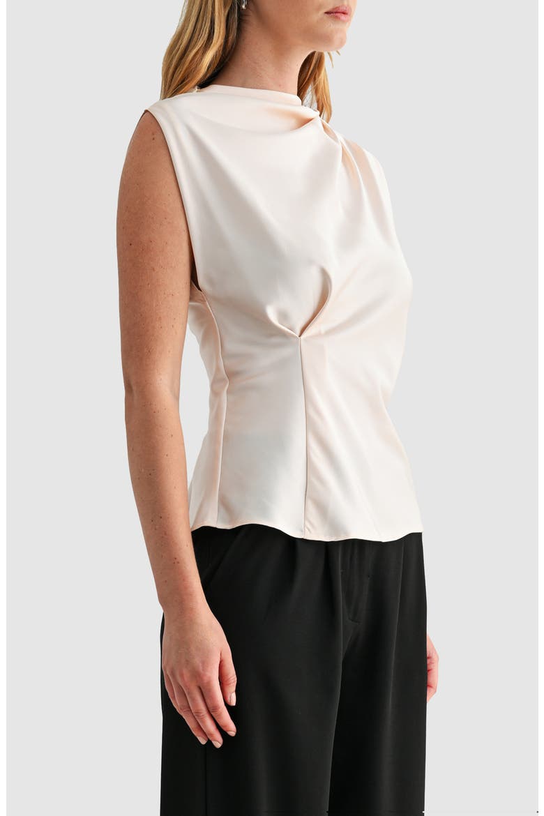 Satin Mock Neck Sleeveless Blouse, Alternate, color, CREAM