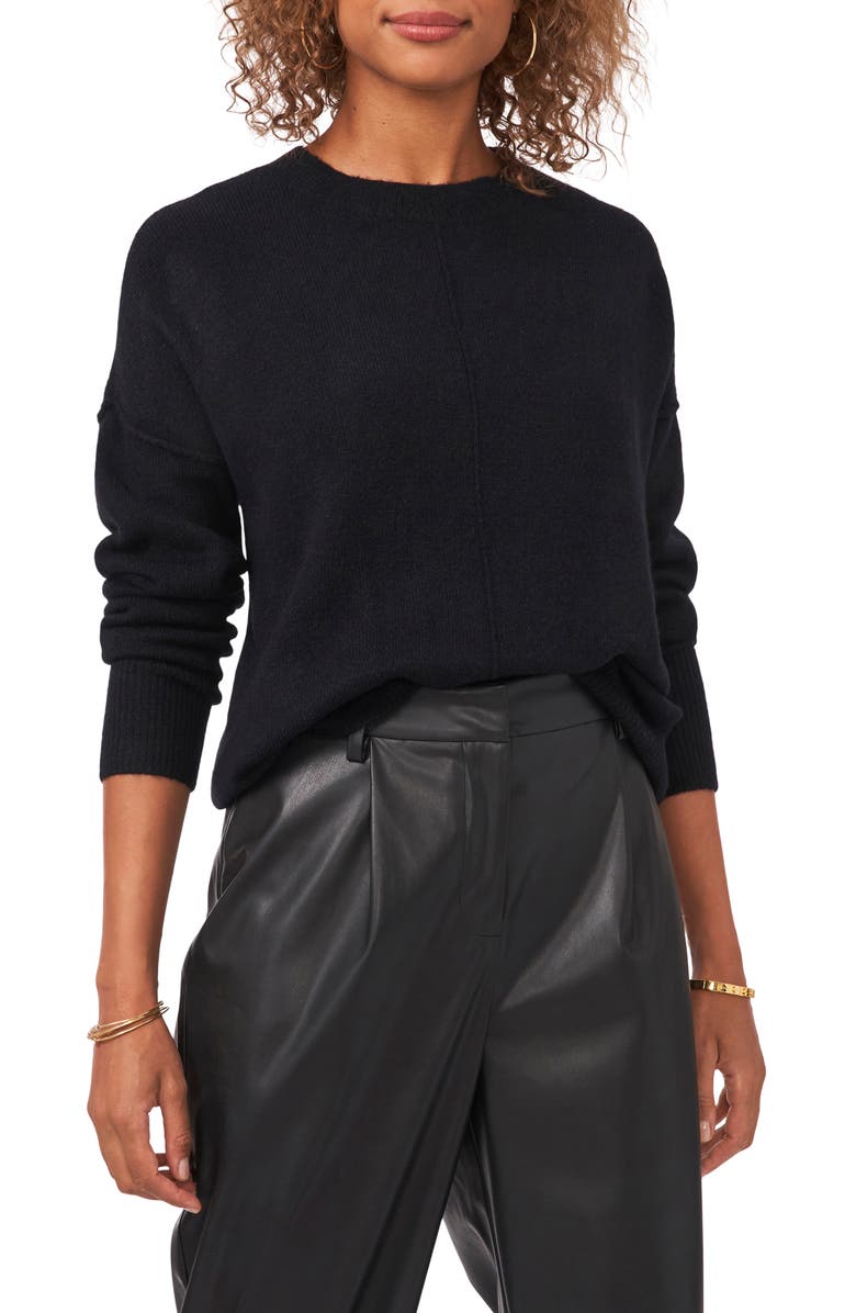 Vince Camuto Exposed Seam Crewneck Sweater, Main, color, Rich Black