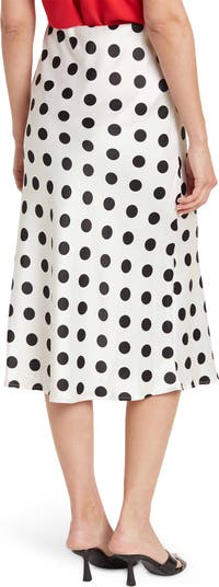 Polka Dot Satin Midi Skirt
