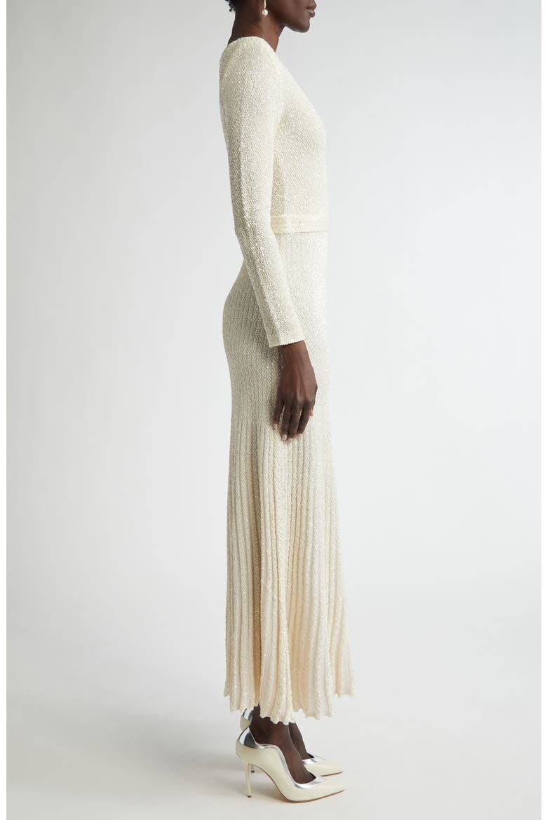 Sequin Embroidered Long Sleeve Knit Dress, Alternate, color, ECRU/ SILVER