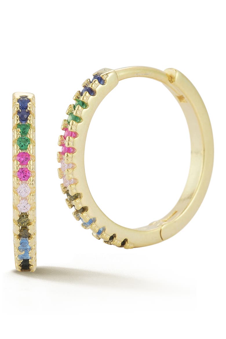 Cubic Zirconia Hoop Earrings, Main, color, GOLD/ RAINBOW