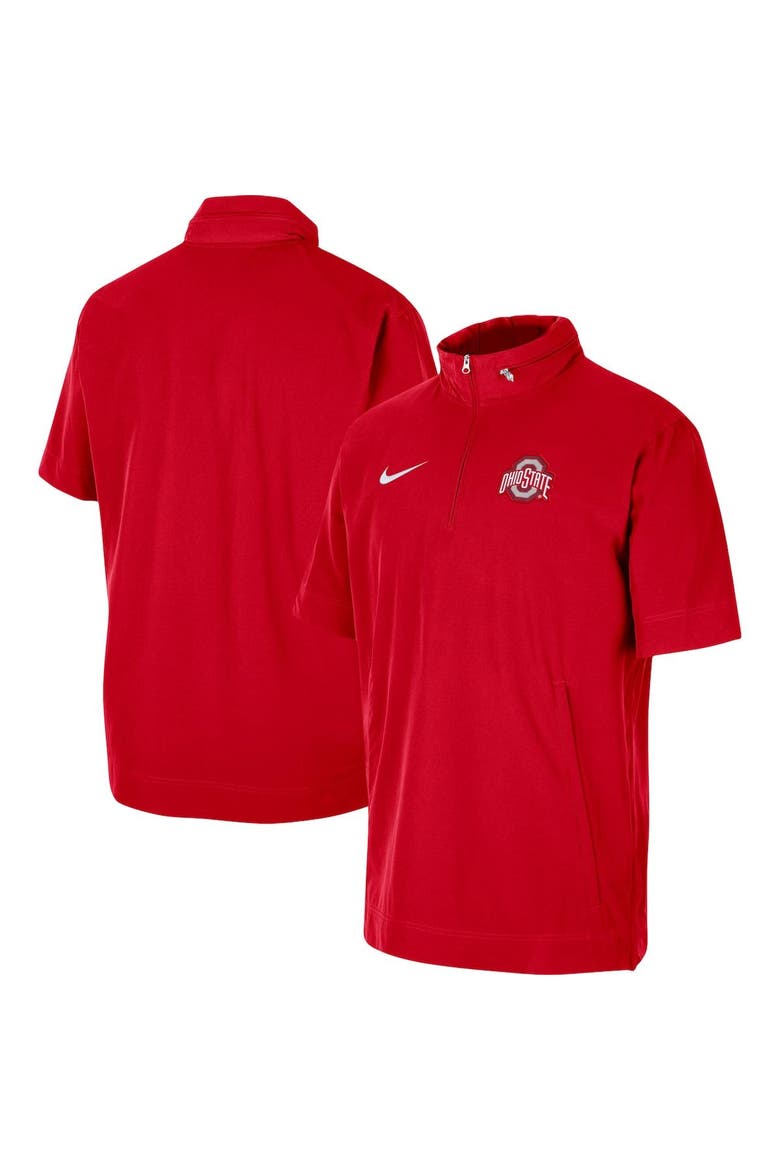 Men's Nike Scarlet Ohio State Buckeyes Coaches Half-Zip Short Sleeve Jacket, Alternate, color, Scarlet