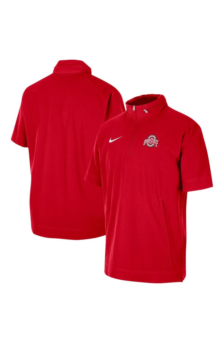 Nike Men's Nike Scarlet Ohio State Buckeyes Coaches Half-Zip Short Sleeve Jacket, Alternate, color, Scarlet