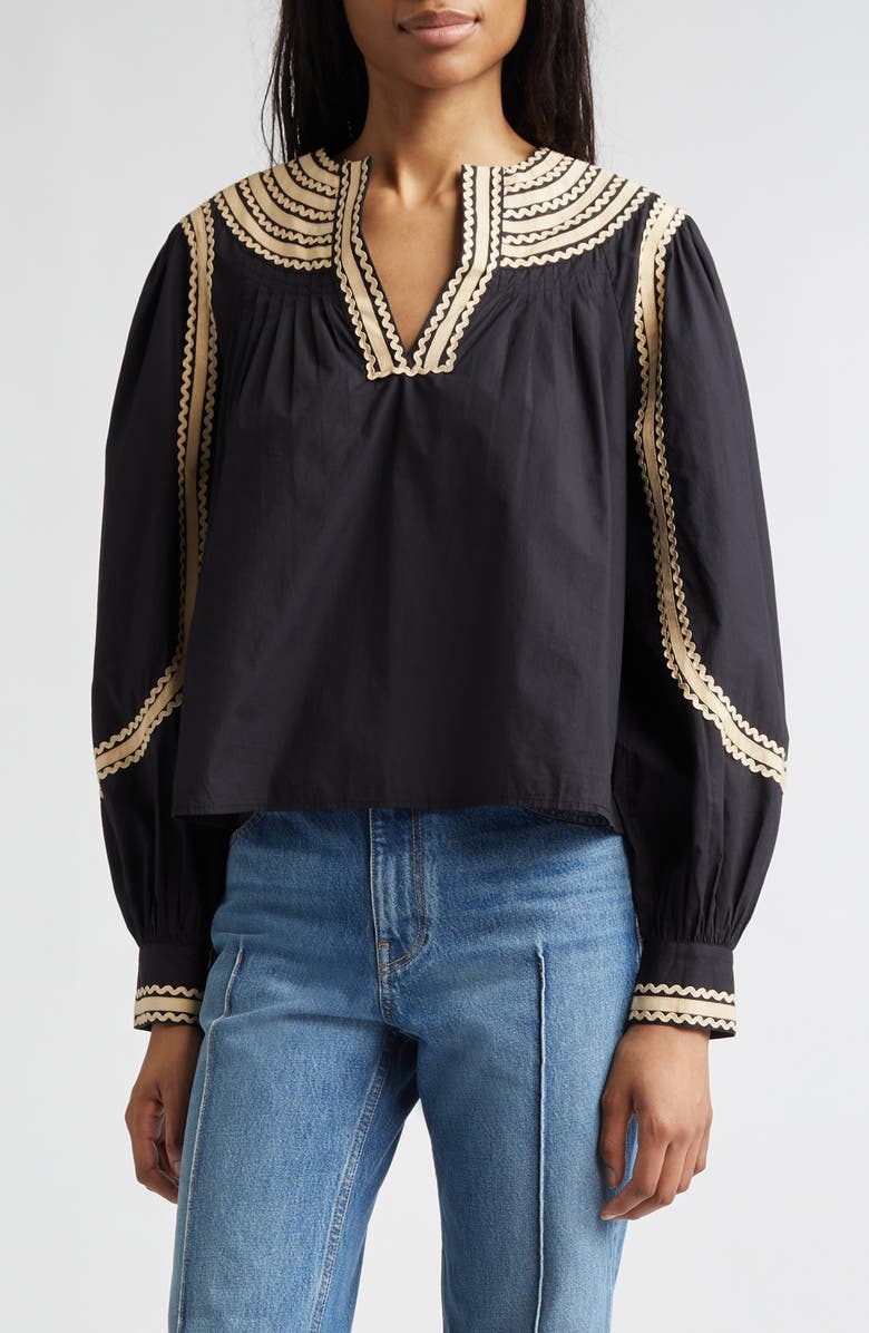 Ulla Johnson Laurenza Long Sleeve Top, Main, color, Noir
