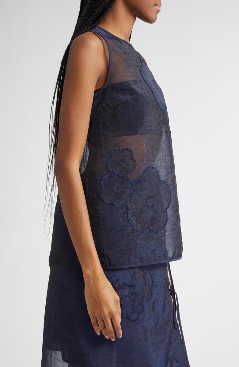 Cecilie Bahnsen Alba Floral Embroidered Top, Alternate, color, Navy