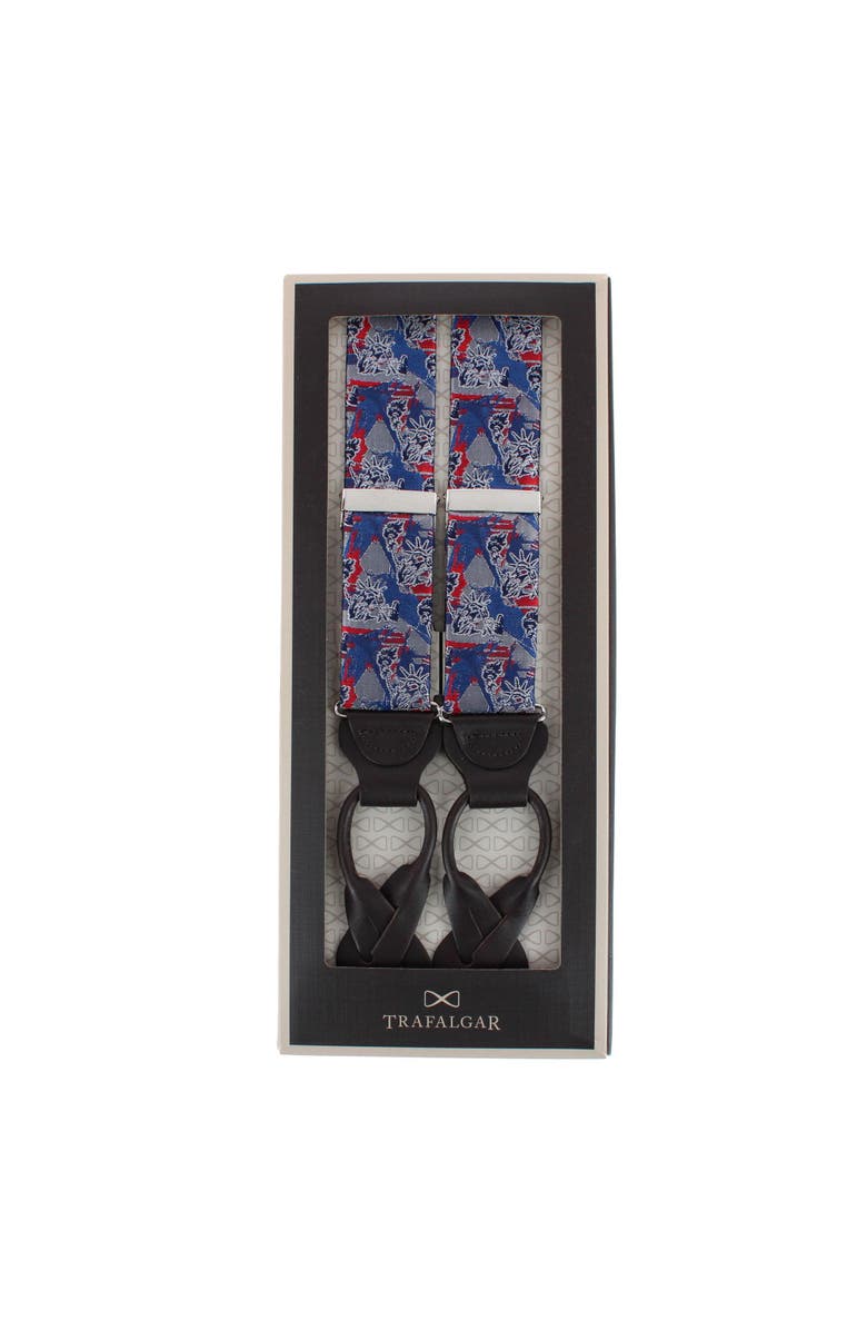 Trafalgar Freedom's Torch Patriotic Silk Novelty Button End Suspenders, Alternate, color, Multiple
