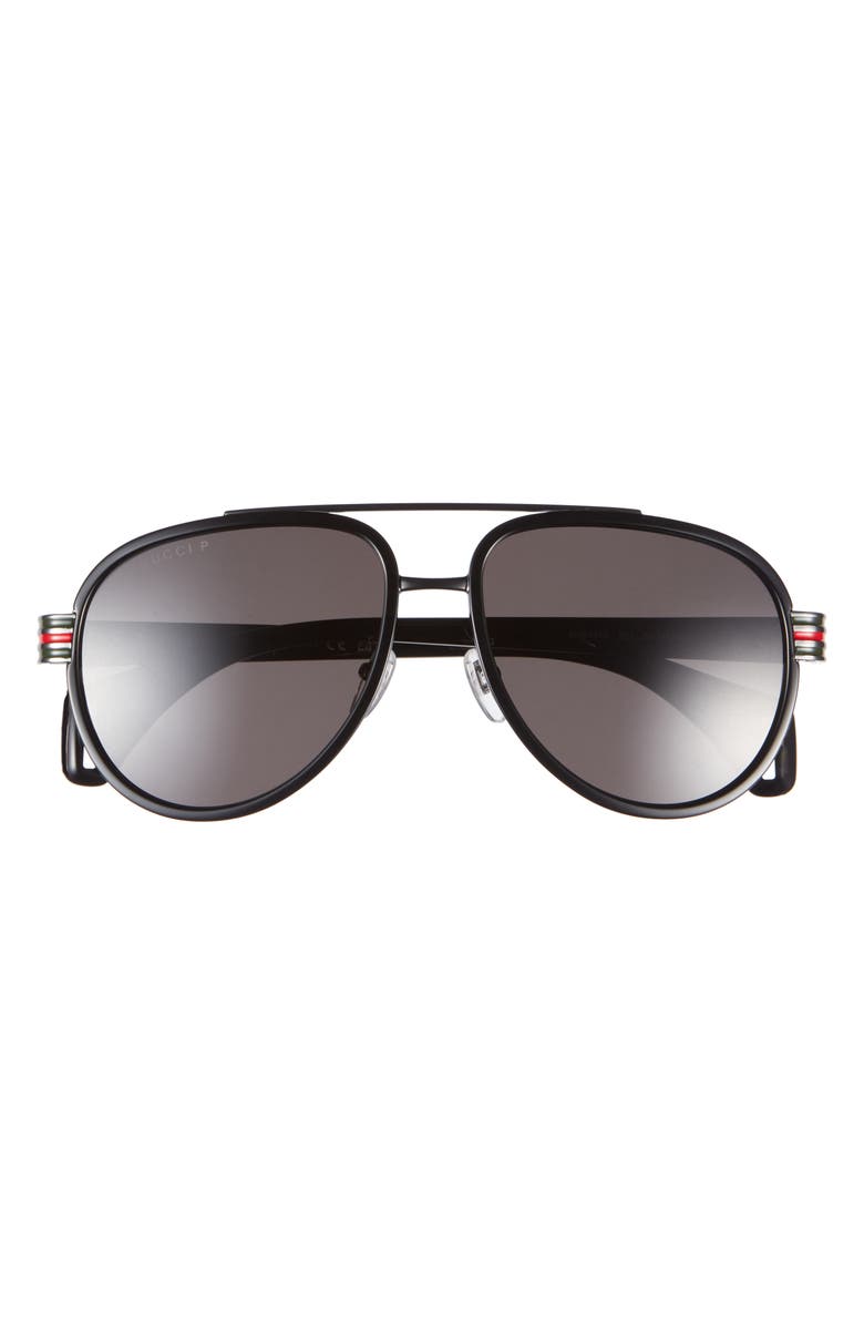 Gucci 58mm Polarized Aviator Sunglasses, Main, color, Black Black Grey