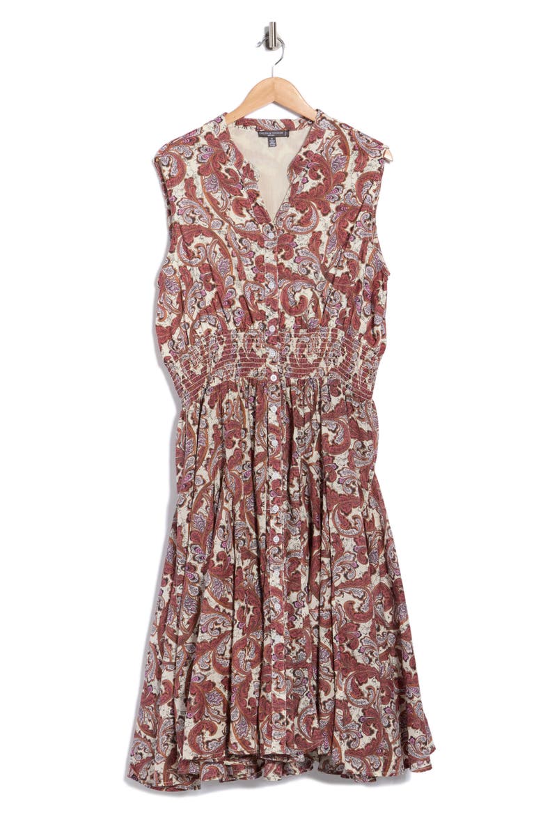 Sleeveless Button Front A-Line Dress, Main, color, FEATHER PAISLEY