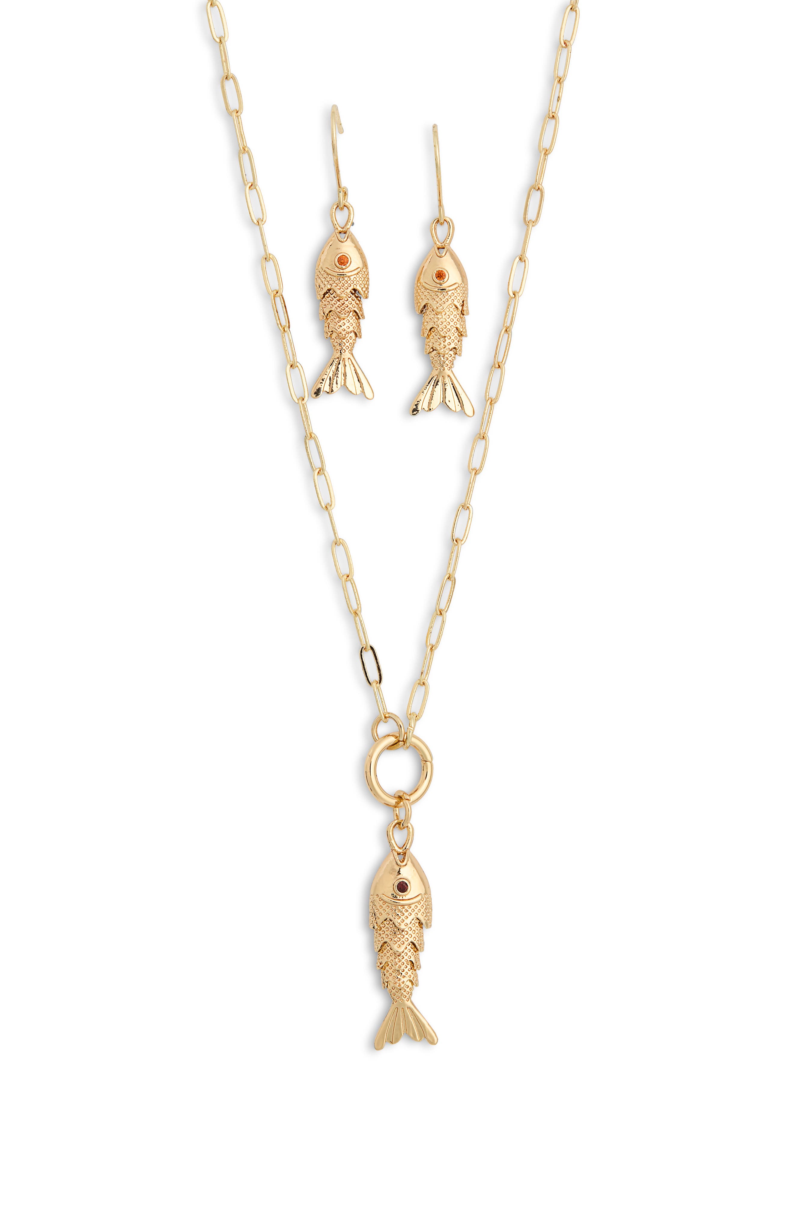 NATASHA Articulated Fish Earrings & Pendant Necklace Set