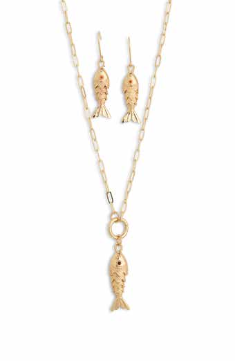 Articulated Fish Earrings & Pendant Necklace Set